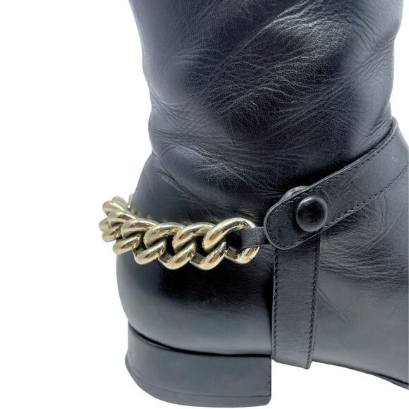 Gucci Boots GG Logo Monogram Western Chain Black Leather Ankle Booties Shoe 6.5 - Picture 9 of 13